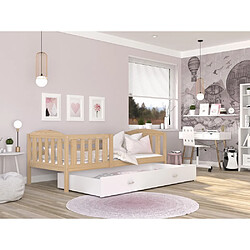 Kids Literie Lit Enfant Teo 90x190 Pin - blanc Livré avec sommiers, tiroir et matelas en mousse de 7cm