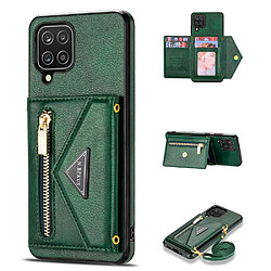 Coque en TPU + PU N.BEKUS avec béquille, porte-carte et dragonne vert noirâtre pour votre Samsung Galaxy A12