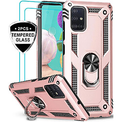 Universal Étui Samsung Galaxy A51 avec film de protection en verre trempé (2 pièces), porte-anneau à 360 degrés, couverts de téléphone à pare-chocs magnétiques