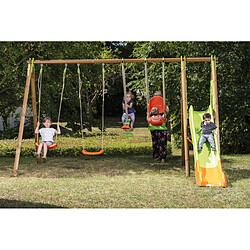 Portique bois-métal avec 2 balançoires + 1 siège face à face + 1 nacelle + 1 plateforme avec toboggan - j-18861p4 - TRIGANO JARDIN