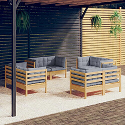 vidaXL Salon de jardin 8 pcs avec coussins gris Bois de pin