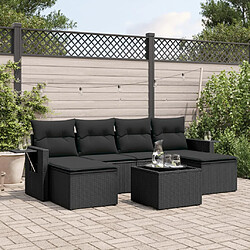 vidaXL Salon de jardin 7 pcs avec coussins noir résine tressée