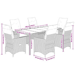 vidaXL Ensemble à manger de jardin et coussins 7 pcs marron rotin pas cher