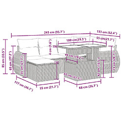 vidaXL Salon de jardin 7 pcs avec coussins noir résine tressée pas cher