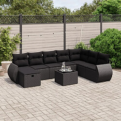 Maison Chic Ensemble Tables et chaises d'extérieur 9 pcs avec coussins,Salon de jardin noir résine tressée -GKD520848