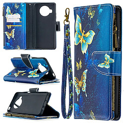 Etui en PU fermeture à glissière d'impression de motif avec support papillon bleu pour votre Xiaomi Mi 10T Lite 5G