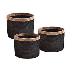 Aubry Gaspard Cache-pot rond en jute (Lot de 3) noir.