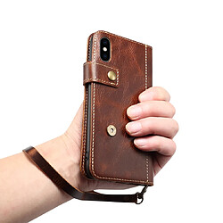 Acheter Wewoo Housse Coque Pour iPhone XR Denior Oil Wax Cowhide DK Bouton magnétique Étui à rabat horizontal en cuir avec support et fentes cartes et portefeuille bleu foncé