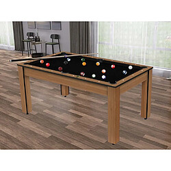 Jardindeco Billard convertible table 6 personnes Texas + pack accessoires Confort hêtre boisé et noir (tapis)