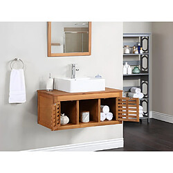 Vente-Unique Meuble de salle de bain suspendu en bois d'acacia avec simple vasque et miroir - 90 cm - PENEBEL