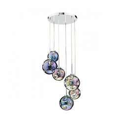 Luminaire Center Suspension Mira Chrome poli,verre iridisé 6 ampoules 110cm