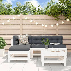 vidaXL Salon de jardin 5 pcs blanc bois massif de pin