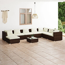 vidaXL Salon de jardin 9 pcs avec coussins Résine tressée Marron