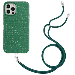 Coque en TPU + paille de blé entièrement biodégradable avec sangle pour votre iPhone 13 Pro Max 6.7 pouces - vert armé