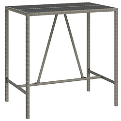 vidaXL Table de bar et dessus en verre gris 110x70x110 cm poly rotin