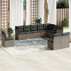 Maison Chic Salon de jardin avec coussins 10 pcs | Ensemble de Table et chaises | Mobilier d'Extérieur gris résine tressée -GKD99857