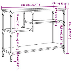 vidaXL Table console avec étagères sonoma gris 100x35x75 cm pas cher