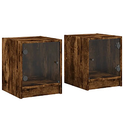 Maison Chic Lot de 2 Tables de chevet et portes vitrées - Tables de Nuit chêne fumé 35x37x42 cm