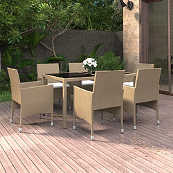 Maison Chic Mobilier à dîner 7 pcs de jardin - Ensemble table et chaises d'extérieur - Salon/Mobilier de jardin classique Résine tressée verre trempé Beige -MN89424