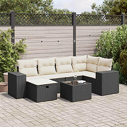 vidaXL Salon de jardin 7 pcs avec coussins noir résine tressée