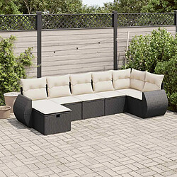 vidaXL Salon de jardin 7 pcs avec coussins noir résine tressée