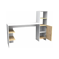 Vente-Unique Bureau avec rangements - Coloris : Blanc et naturel - NAROCI pas cher