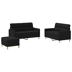 vidaXL Ensemble de canapés 3 pcs avec coussins Noir Tissu