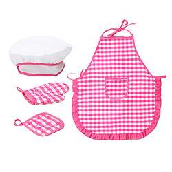 4Pièces Kid Chef Rôle Faire Semblant Jouer Jouet Cap Tablier Pot Pad Pad Ensemble Plaid Rouge