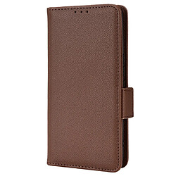 Etui en PU texture litchi, double fermeture magnétique avec support, marron pour votre TCL 20 R 5G/Bremen 5G/20AX 5G