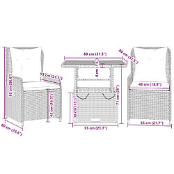 vidaXL Ensemble de bistro 3 pcs avec coussins beige résine tressée pas cher