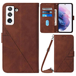 Etui en PU motif de lignes, fermoir magnétique avec support et bandoulière pour votre Samsung Galaxy S23 - marron