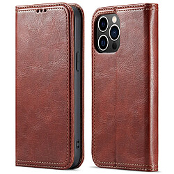 Etui en PU texture rétro, motif à deux lignes de piqûres avec support pour votre iPhone 14 Pro Max - marron foncé