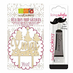 Scrapcooking Cake topper en bois Christmas + Stylo de glaçage noir