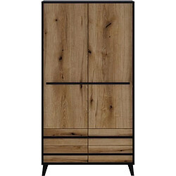 Cstore Armoire HEKA 2 portes + 4 tiroirs - Décor noir et chene - L100 x P50 x H180 cm - Fabriqué en Espagne