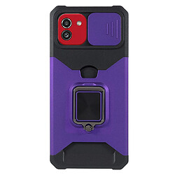 Coque en TPU antichoc avec béquille, porte-carte et glissière pour appareil photo violet pour votre Samsung Galaxy A03 (164.2 x 75.9 x 9.1mm)