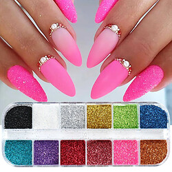 Acheter Miroir 12 Couleur 12 Grille Nail Glitters Nail Art Pigment pour Décoration Fard À Paupières Maquillage Accessoires UV Gel