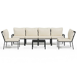 Maison Chic Salon de jardin 7 pcs + coussins - Mobilier/Meubles de jardin - Table et chaises d'extérieur sable acier -MN11622