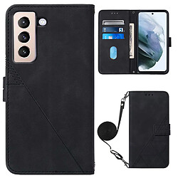 Etui en PU fermoir aimanté double face, motif lignes avec support et cordon noir pour votre Samsung Galaxy S21 5G