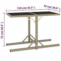 Maison Chic Table de jardin | Table d'extérieur Beige 110x53x72 cm Verre et résine tressée -GKD50799 pas cher