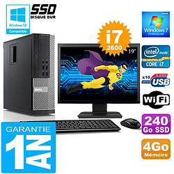 PC DELL 990 SFF Core I7-2600 Ram 4Go Disque 240 Go SSD Wifi W7 Ecran 19" - Occasion