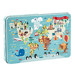 Puzzle Carte du Monde Apli Kids - 24 Pièces de 8x8mm - Boîte Métallique Rectangulaire - Design Exclusif par Martina Hogan - Manipulation Facile - Epaisseur 2mm - Développement de Compétences - Coloré et Clair