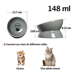 YYHY Gamelle surélevée pour chat 13×9cm/148ml, angle d'inclinaison surélevé en céramique pour protéger la colonne vertébrale du chat,gamelle anti-vomissements pour chat – Gris