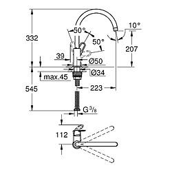 Grohe - Mitigeur d'évier chromé 360° saillie 223mm BauFlow - 31538001 pas cher