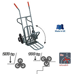 Ribimex Diable 6 roues pour escaliers 250/100 kg bavette rabattable