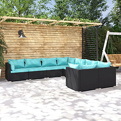 vidaXL Salon de jardin 8 pcs avec coussins Résine tressée Noir