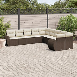 vidaXL Salon de jardin 10 pcs avec coussins marron résine tressée