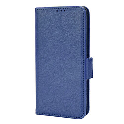 Etui en PU texture litchi, antichoc avec support, bleu foncé pour votre Oppo Find X5 Pro