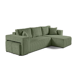 Bestmobilier Topaze - canapé d'angle réversible 4 places - convertible avec coffre, tablette et poufs - en velours côtelé Topaze - canapé d'angle réversible 4 places - convertible avec coffre, tablette et poufs - en velours côtelé - Vert sauge