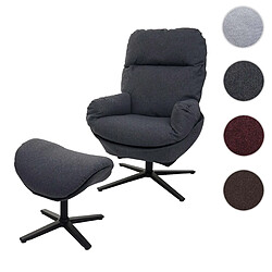 Mendler Fauteuil relax + pouf HWC-L12, Fauteuil TV Fauteuil à bascule Fonction bascule, pivotant, métal tissu/textile ~ gris foncé