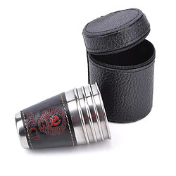 Wewoo 8 PCS / 2 Set 70ml Camping en plein air Vaisselle Voyage Tasses Set Pique-nique Fournitures Acier Inoxydable Vin Bière Tasse Whisky Cuir PU pas cher